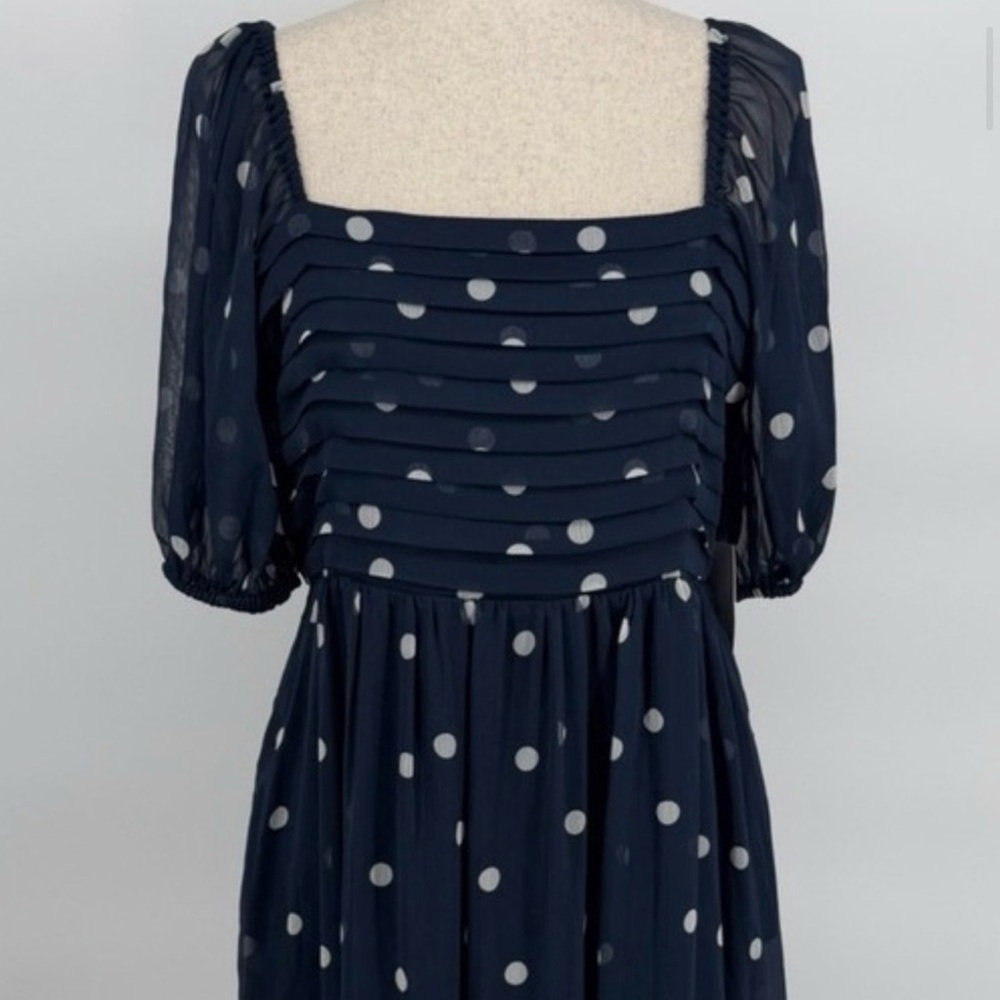 LC Lauren Conrad Navy and White Polka Dot Long Sleeve Dress